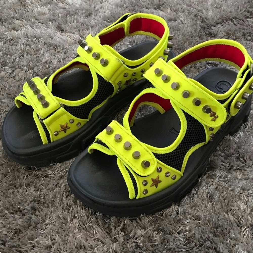 Gucci Neon Yellow Studded Sandals…US 11.5